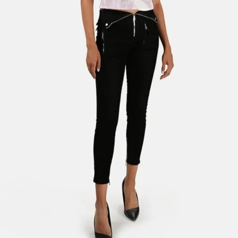 RtA REVOLVE Diavolina Max Black Fold-Over Moto Skinny Ankle Pants 25